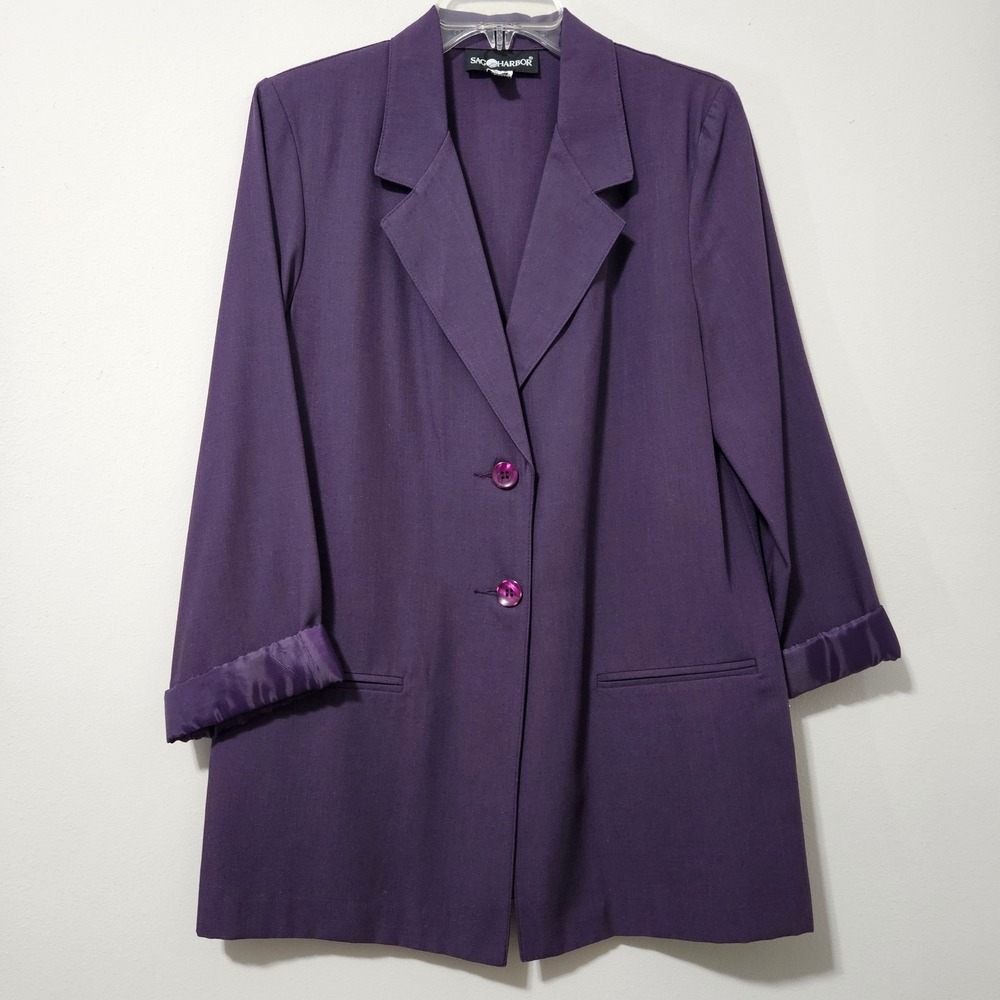 Sag Harbor Womens Purple Blazer Jacket‎ Size 8 NWT Longline Two Button
